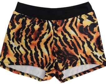 Tiger Print Dance Shorts - Spandex Dance Shorts Comfortable and Stylish. All Sizes Available