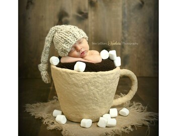Chunky Knit Baby Stocking Sleeper Cap Wool Hat Beanie - Photo Prop - Newborn, Baby, Toddler