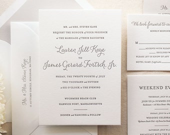 The Lily Suite - Chic Letterpress Wedding Invitation Suite, Black, Gray, Grey, Liner, Calligraphy, Script, Simple, Classic, Modern, Elegant