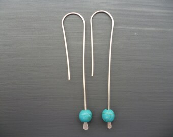Long Turquoise Earrings Sterling Silver Jewelry Threader Earrings Turquoise Jewelry