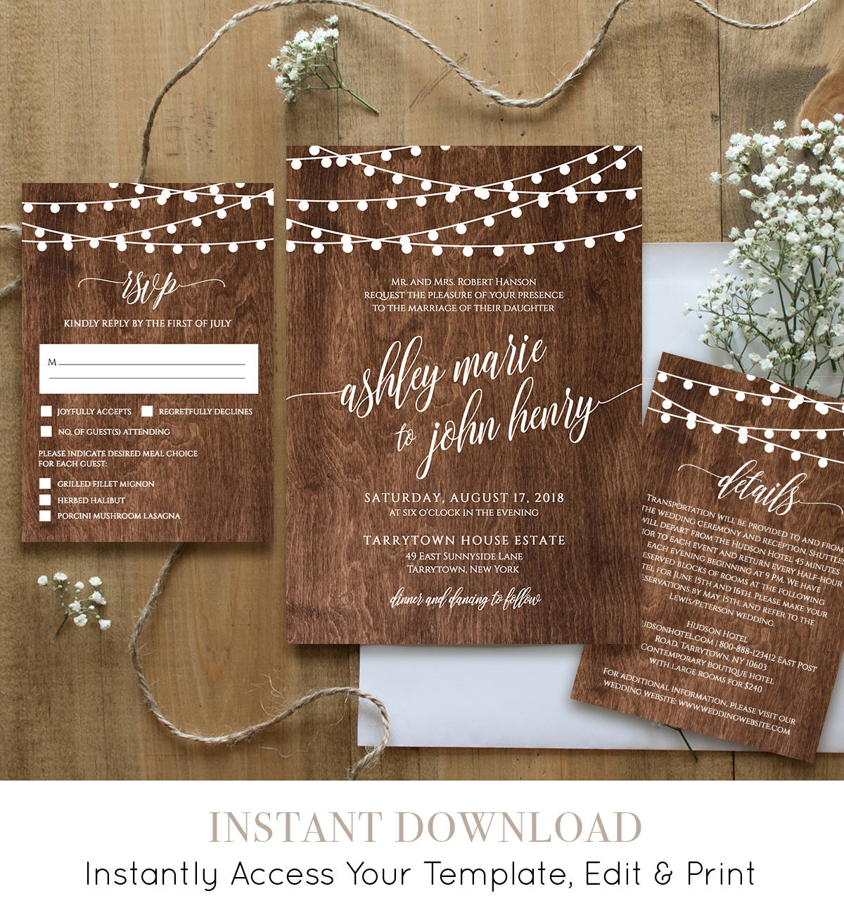 wedding invitation template printable rustic wood string how to make a pdf editable