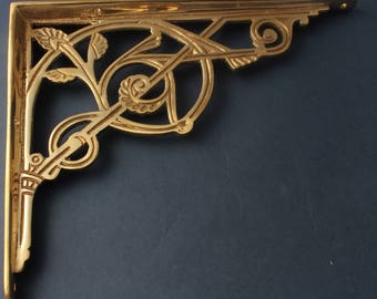 Brass 8 x 10" Victorian Shelf Bracket - Antique Style Old Traditional Shelving Brackets Heavy Duty Supports Solid Brass ~ (BR14-bs)