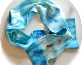 Bright Aqua Scarf Hand Eco Dyed Tie Dye Light Blue Wool Shibori Folding Style