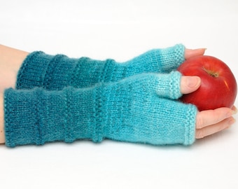 wife gift Unique Fingerless gloves Mittens Arm Warmers Winter gloves for womens gift aquamarine gloves Half finger gloves Anniversary gift
