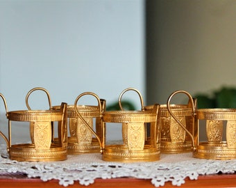 Kitchen Decor - Tea Glass Holders - Russian Tea Cup Holders - Vintage Podstakannik - Soviet Tea Glass Holder Set of 5 - Christmas Gift