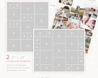 Storyboard template 20" x 24", set of two, big collage photoshop template, storyboards / moodboards / blog boards / photo collages 21 photos