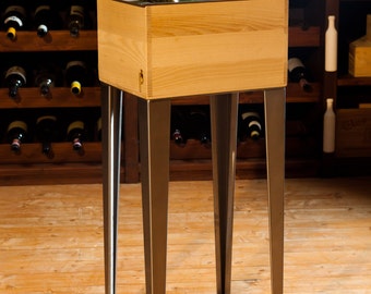 Bottle cooler for wine bottle wood and steel