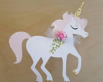 Unicorn Cake Topper! Unicorn Party! Unicorn birthday cake or Baby Shower! Sparkly! Cake Topper! Unicorn! Paper Flower, Glitter