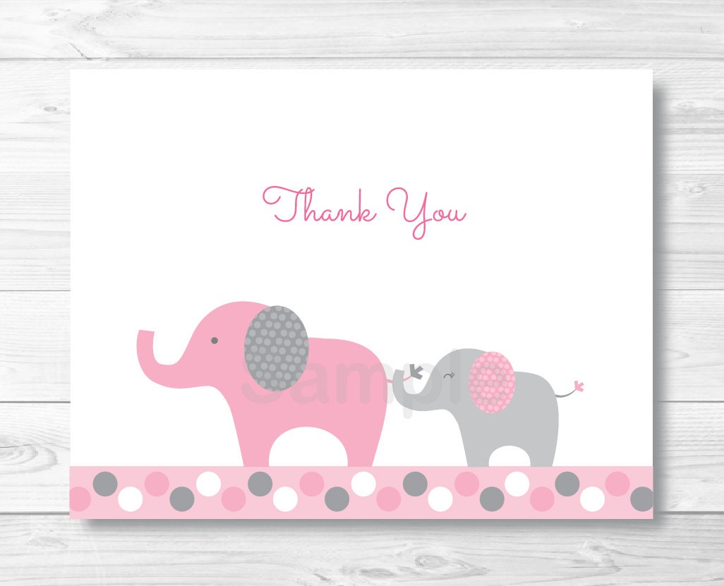 pink elephant thank you card elephant baby shower pink