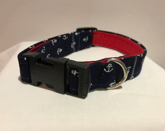 Navy Anchors Dog Collar Fully Lined XS-XL