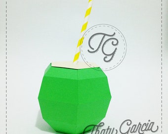 Coconut 3D Favor box | Papercraft | Digital File | Instant Download