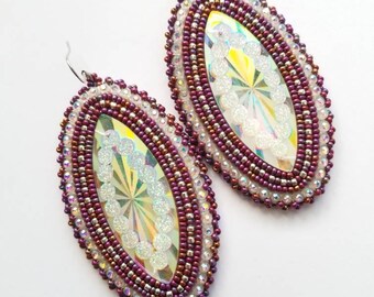 Native American Beaded Earrings Maroon