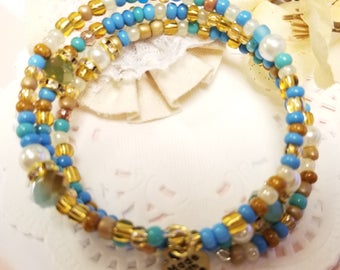 Beaded Wrap Bracelet, Boho Style, Coil Beaded Bracelet, Memory Wire Wrap Bracelet, Handmade, Custom, Beaded Jewelry, Women's Jewelry