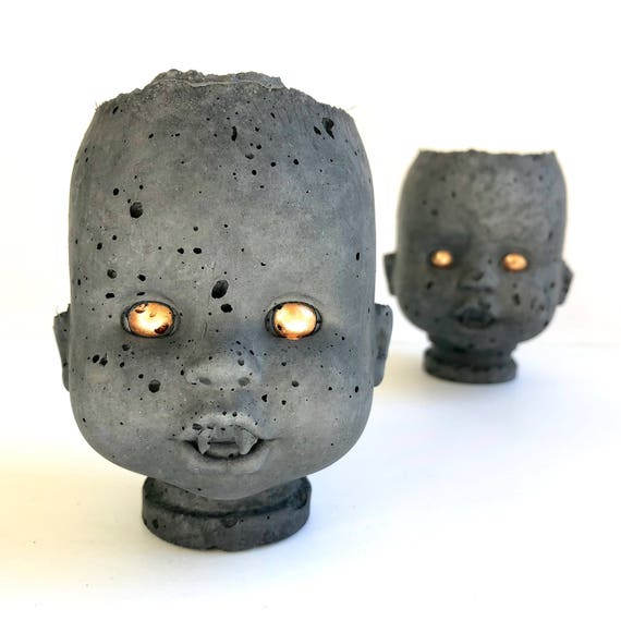PeaboZombie Baby Doll Head Planter V2.0 (fangs)- Hypertufa