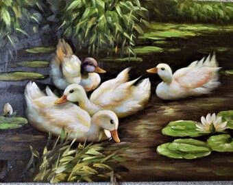 Acrylic Mini Painting Swans Vintage Mini Painting
