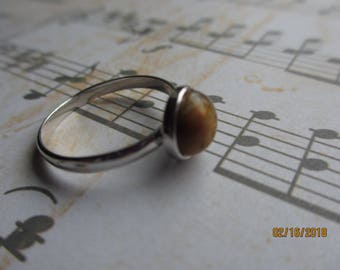 Petite Brown Tigers Eye Ring, Sterling Silver Plated Brown Tigers Eye Stone Ring