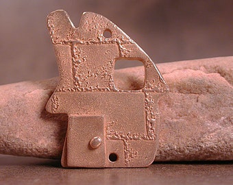 Bronze Metal Clay Connector Pendant, Bronze Artisan Pendant, Whimsical House Charm, Divine Spark Designs, SRA