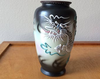Vintage Japanese Moriage Dragon Vase 6" Tall