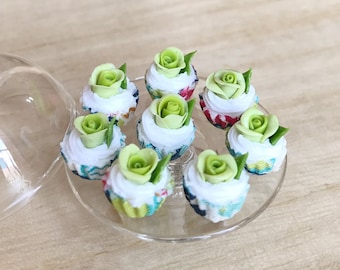 10 Miniature Green Rose Cupcake,Miniature Rose cake,Miniature cupcakes,miniature sweet,miniature bakery,Dolls house,Dollhouse Rose