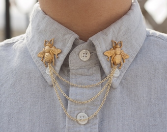 Gold Bee Collar Chain/ Cardigan Clip