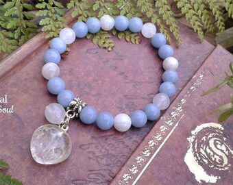 Angelite bracelet, Moonstone / Angelite bracelet, elastic/stretch bracelet, boho gemstone bracelet, blue/white crystal bracelet