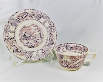 Royal Staffordshire Rural Scenes Mulberry Purple Cup/Saucer Set Clarice Cliff
