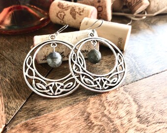 Antique silver circle pendant earrings