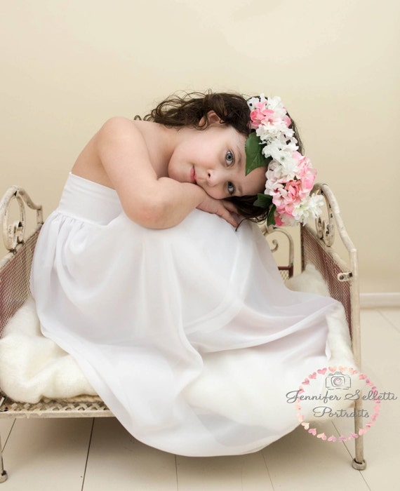 White ChiffonJersey Girl Dress Children gown Matching to