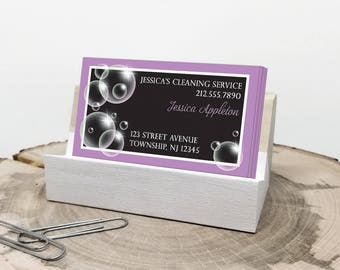 Cleaning Service Business Cards - Bubbles Purple and Black - Printed Cards
