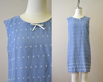1960s Chambray and Eyelet Shift Dress