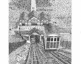 Saltburn Cliff Lift Print, Stipple Art