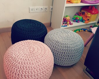 Pale pink gray black Hand Crochet Pillow Ottoman Pouf- Kids Furniture, Bean Bag Chairs, Nursery Decor, Footstool. Available Greeting card