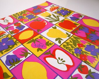 1980s All Occasions Fruit Wrapping Paper Colorful Apple Lemon Strawberry Gift Wrap Paper