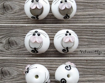 Ball with Mice in sketching style lampwork bead