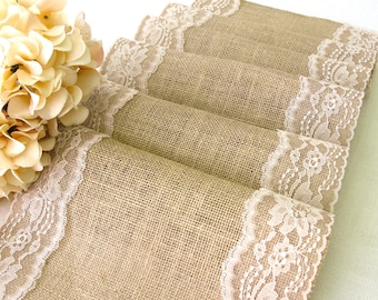 Burlap and lace table runner Wedding Table Runner Rustic Wedding table decor burlap and lace Wedding reception handmade party table decor