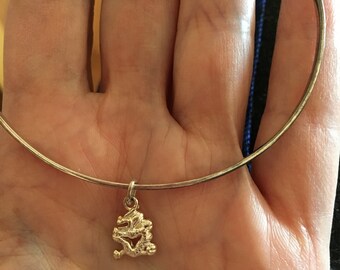 New Thin Silver Bracelet with Asian Dragon Charm