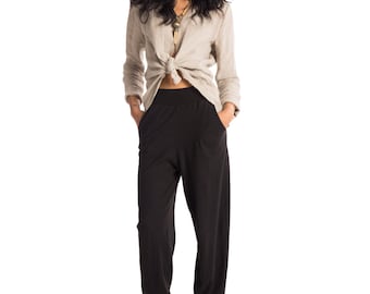 Pretty Birdie's Hemp and Organic Cotton Jersey Harem Pants in Black