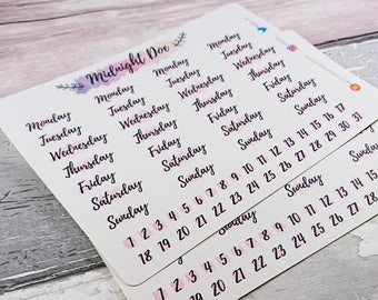 Maandelijkse Sticker vel ~ Planner Stickers ~ Bujo Stickers ~ Bullet Journal ~ weekdagen ~ Stickers datum ~ maandelijkse Stickers ~ ECLP ~ MAMBI