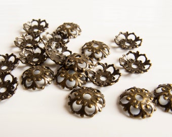 Brass Filigree Bead Caps - 9mm - Lot of 18