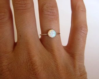 Opal ring. Silver ring band. Gemstone ring. Skinny stacking ring. Birthstone ring. October birthstone jewelry. Sale!