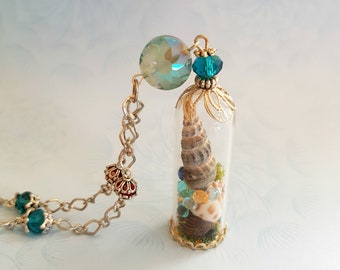 Mermaid's Treasure Terrarium Pendant Necklace