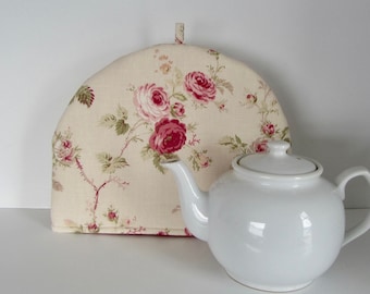 Fabric tea cozy, Cotton fabric cozy, Lined teapot warmer, Roses print fabric