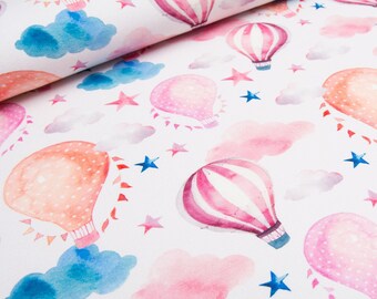 Fabric Jogging pink balloons in the clouds | Per Metre