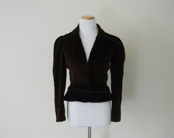 FREE usa SHIPPING Vintage Women's velvet jacket/ chocolate brown/ cropped jacket/ handmade/ size S