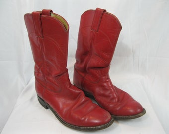 Red Leather Justin Cowboy Boots Size 6 B
