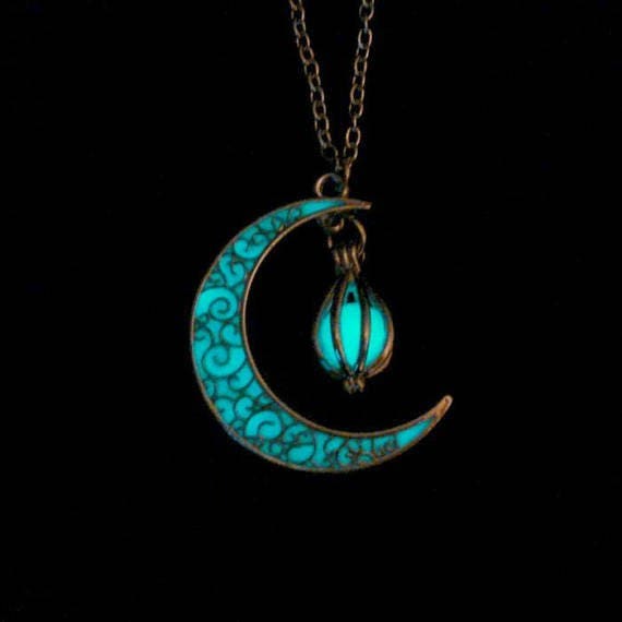 Crescent Moon Glowing Orb Necklace Glow In Dark Necklace