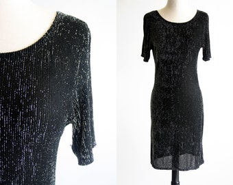 Silver and Black Thread Sheer Loose FIt 80's Lingerie Woman's Slinky Vintage Dress
