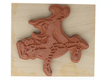 Inkadinkado Halloween Witch on a Vacuum Cleaner Wooden Rubber Stamp