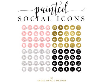 Watercolor Social Icons - Acrylic Social Media Icons - Painted Social Media Icons - Gold Foil Icons - Social Media Icons - blog buttons