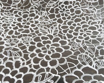 Off White Floral Embroidery Lace Fabric Lace Mesh Materials Trimmings Gauze DIY Bridal Wedding Full Dress Evening Gown Craft 47" Width